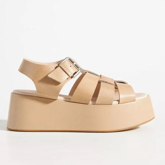 Pilcro and the Letterpress Shoes - Pilcro Anthropologie Platform Fisherman Beige Leather Sandals 40